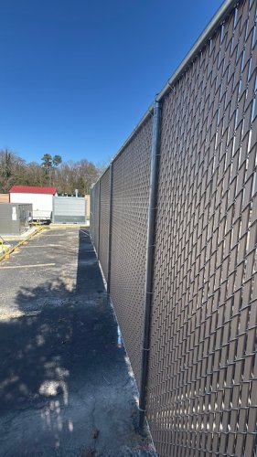 8' high chain link tan privacy slats on chain link fence